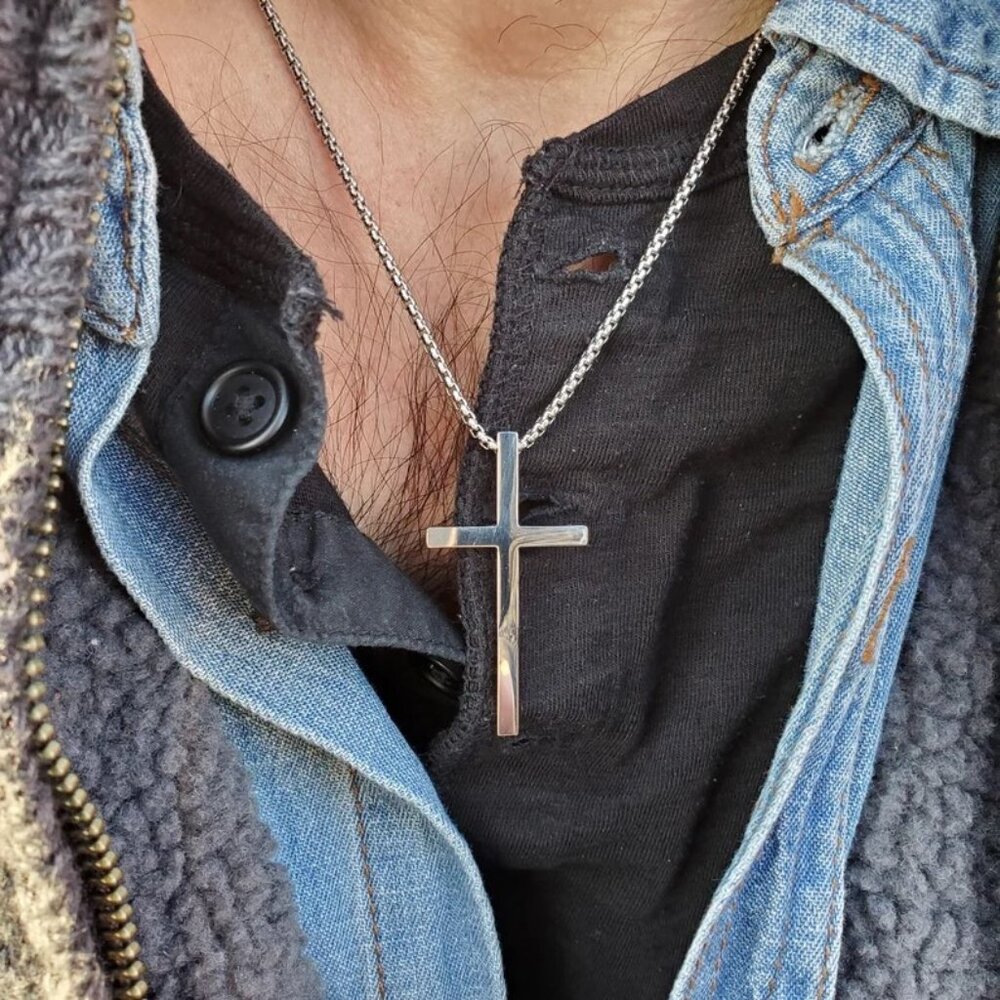 4:13 Cross Pendant Strength Bible Verse Stainless Steel Necklace Snake Chain 22